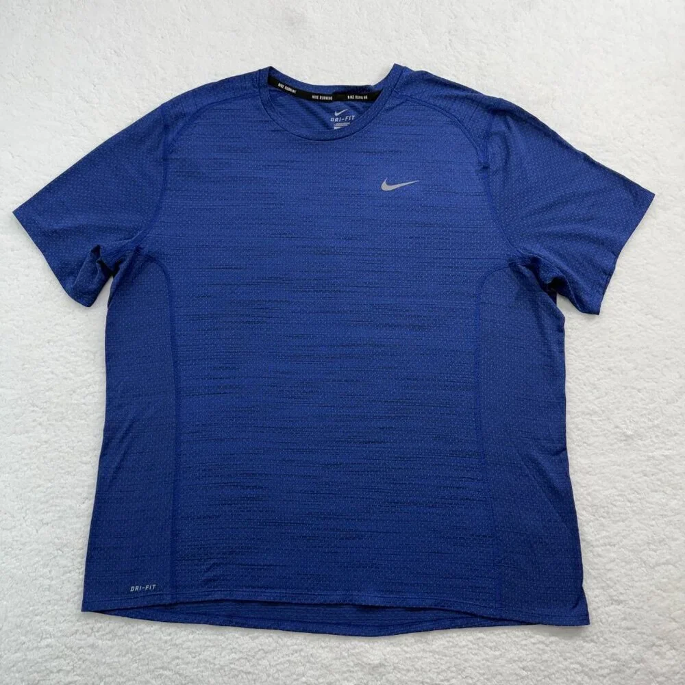 Nike Running Dri Fit Performance T-Shirt Lightweight Reflective Blue Mens 2XL